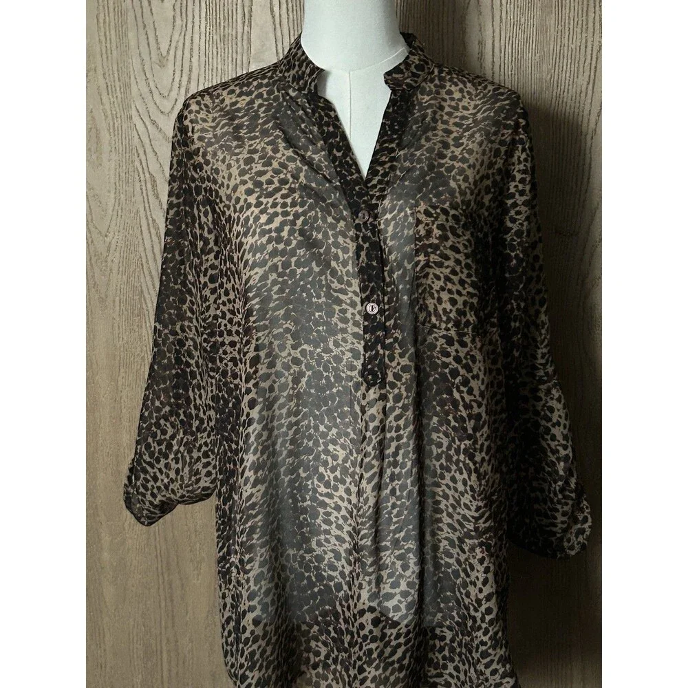 Mix It Sheer Leopard Print Button-Up Blouse in Brown and Black - Picture 12 of 12